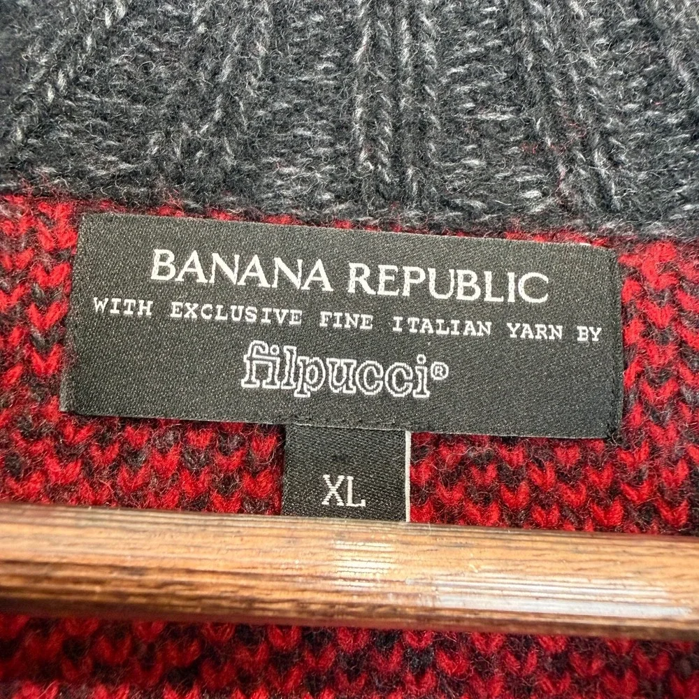 Banana‎ Republic Filpucci Merino Wool Buffalo Plaid Cardigan Mens XL Shawl Heavy
